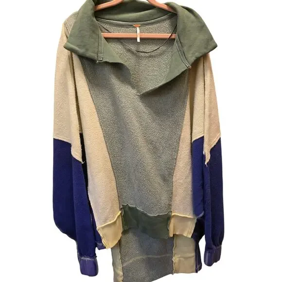 Free People Sidewalk Sweatshirt in Mallard Combo Size Large EUC *READ - Picture 4 of 8